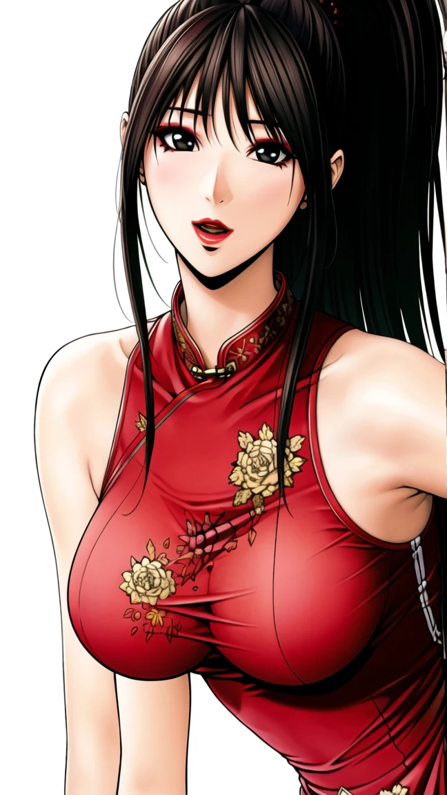 1 girl, solo, female, beautiful girl, medium breast, long black hair, long ponytail, (((wear chinese dress))),
