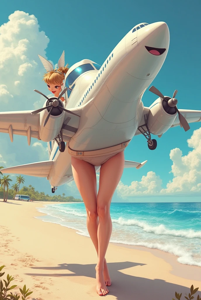 Giant娘 art, 非常に詳細なGiantショット, Giant, short hair, Giant woman bigger than a skyscraper, wearing rimless glasses, big breasts, big ass, bikini swimwear, Play with micro aircraft carriers and battleships in the land of dwarfs., full body description, GTS, giga Giant娘, Giant娘, crashed warship, small warship, micro warship, High resolution, highest quality, masterpiece,