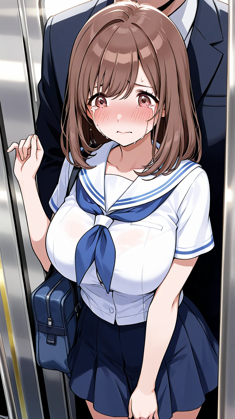 masterpiece, (detailed, highres, best quality), 1girl, no sleeves, micro mini skirt,tawawa on monday ,ai chan, school bag, blue bow, brown hair,Point-of-view shot, frustrated, Long shot ,Exposure,train,sitting on train seat,open legs,oppai,Nipples,huge breast, ((cum,sperm,semen)),(((cum on breast))),((ejaculation semen)),((ejaculation cum)),(((bukkake))),from below,,(((mmf Double Handjob))),((Handjob)),((tekoki)),touch the penis,(((hand to penis))), BREAK ,(((2 naked boys))),(((show off penises to her))),Exposure,erectile penis, BREAK ,train background,(penises around her),