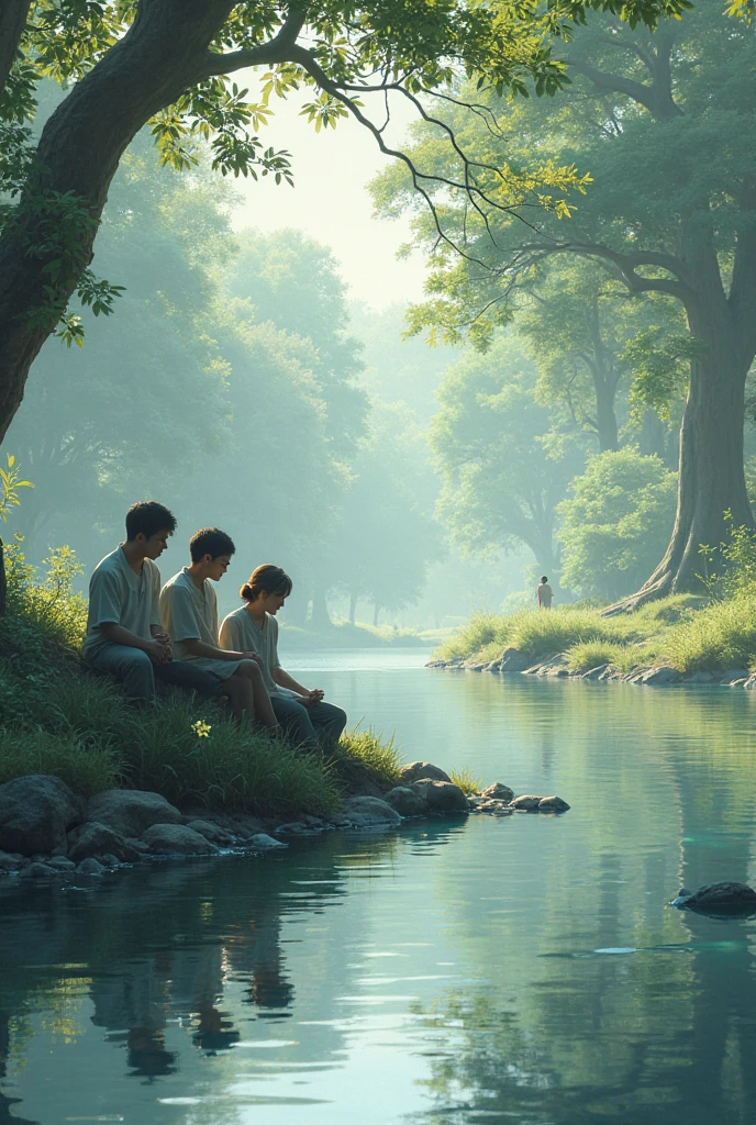 The kids sitting in the rever