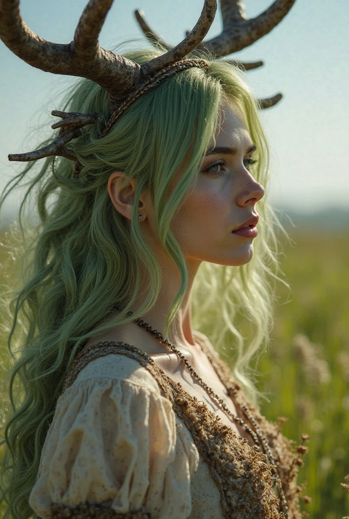 a beautiful woman with pale skin, with green braids growing many daisies, a woman in a white dress, slender, walking on mountain rocks, masterpiece, (best quality,4k,8k,highres,masterpiece:1.2),ultra-detailed,(realistic,photorealistic,photo-realistic:1.37),detailed eyes,detailed lips,extremely detailed face,longeyelashes,natural lighting,vivid colors,intricate details,fantasy portrait,ethereal,serene,detailed skin texture,flowing dress,delicate flowers
