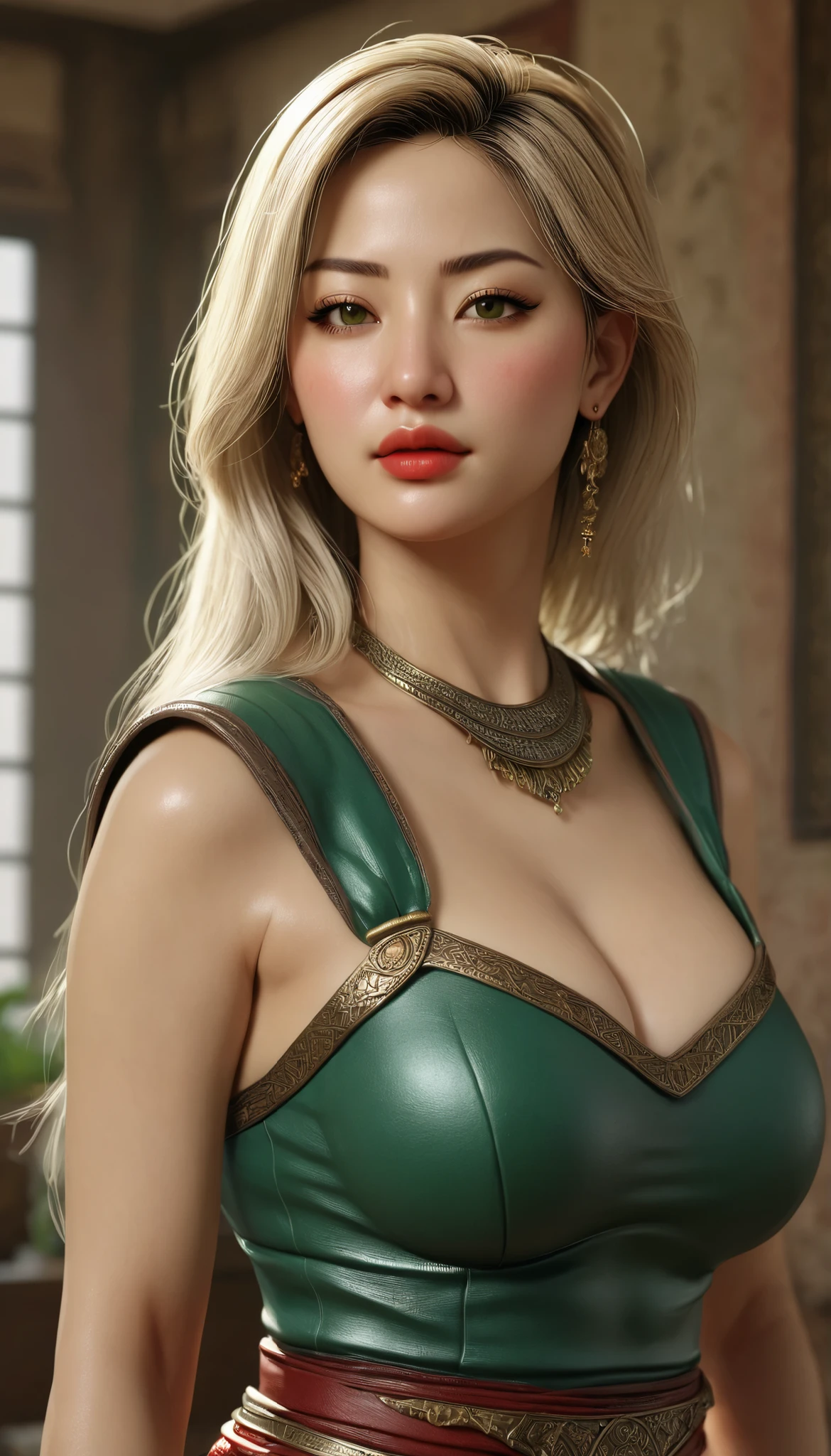 (blonde, side braid, green eyes), a woman in a gold dress sitting on a chair in a studio, sexy gown, beautiful south korean woman, amouranth, korean girl, sexy pose, sexy look, ig model | artgerm, heonhwa choe