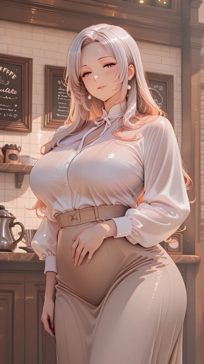 Goddess,   glowing irredesent skin. very short hairstyle. Massive soft breasts.  massive wide hips. choker. mini dress. 