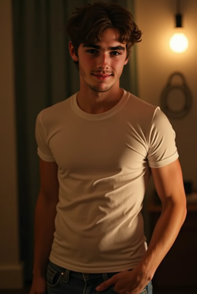 Man in home outfit, short blond thick flat hair, and blue eyes, playing in the game console, laughing, attractive male, handsome male, handsome young man, handsome and attractive, blonde and attractive features, attractive man, attractive young man, cool _ hairstyle, blond man, slim man with light tanned skin, Young man with long length, 8k