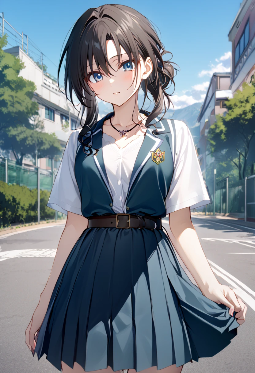 Yuikotegawa, yui kotegawa, Black Hair, (Brown eyes:1.5), Long Hair,Big Breasts,happy smile, smile, Open your mouth,Glasses,Cold shoulder tops,Short sleeve,mini skirt,Stiletto heels,Walking,morning,morning陽,The sun is rising,whole bodyがイラストに入るように,
break outdoors, School,school gate,
break looking at viewer, whole body,
break (masterpiece:1.2), Highest quality, High resolution, unity 8k wallpaper, (figure:0.8), (Beautiful attention to detail:1.6), Highly detailed face, Perfect lighting, Highly detailed CG, (Perfect hands, Perfect Anatomy),