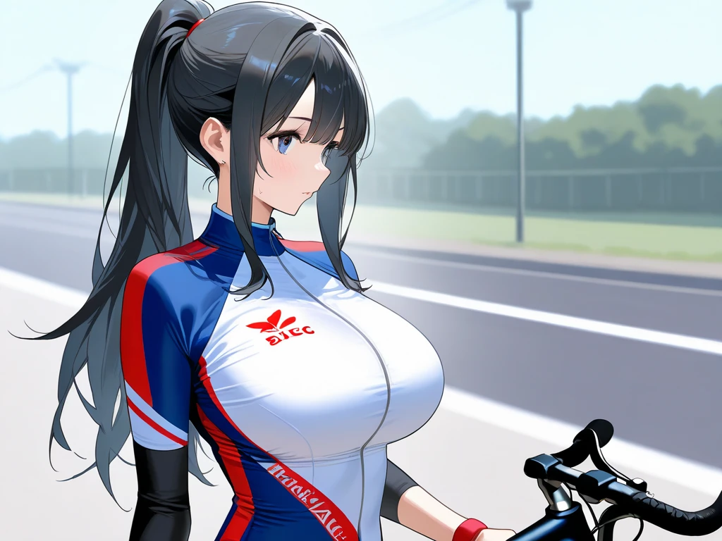 (tmasterpiece:1.2, Best quality), actual, (Real pictures, Complicated details, depth of fields), tmasterpiece, Best quality, Woman wearing bicycle helmet sitting on bench, see through, ssee-through, Very sweaty, plum, atranslucentbody, Stylish white skinny suit, sweat 4k, Stylish red bike shorts, Wear a translucent shirt, Fair, The skin is smooth and translucent, clear curvy details, Ella, Breasts covered and SFW, sweaty, Riding, Sporty, Colossal tits, Crazy breast swelling, Chest larger than shoulder blades, Fitness model