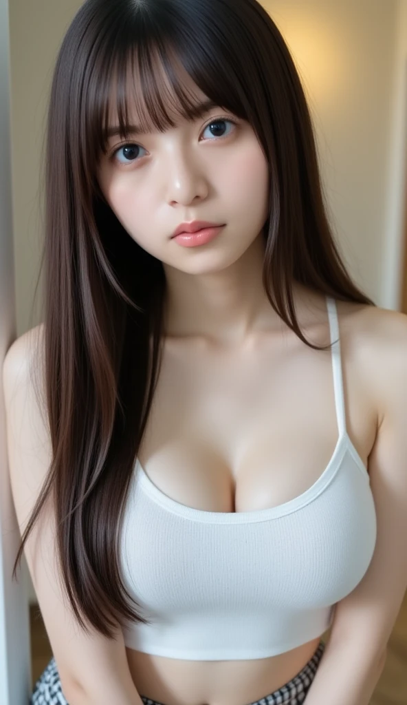 ((4K,8k,Masterpiece))、photograph、Highest quality、Detailed face、actually exists、A rare talent、Beautiful Eyes、looking at the camera、1 Japanese、Japanese Idols、girl、cute、Natural Makeup、23 years old、Vibrant、The best angle、Rhythmic gymnast、Wear a leotard、Cleavage、((Transparency:1.2))、Camel Toe、High leg、gym、Doing flexibility exercises on a white mat