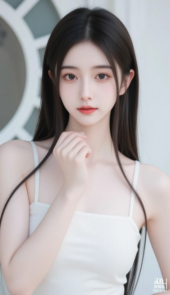 best quality、tmasterpiece、ultra high resolution、actual、1 girl、Glossy skin、((Surreal detailed))、Global photo、8K、Highly complex details、shinning eyes、Black straight hair、highkey、pureerosfaceace_v1、A smile、Elegant pose、plump breasts、White ultra-thin transparent lace、Lots of flowers in the background