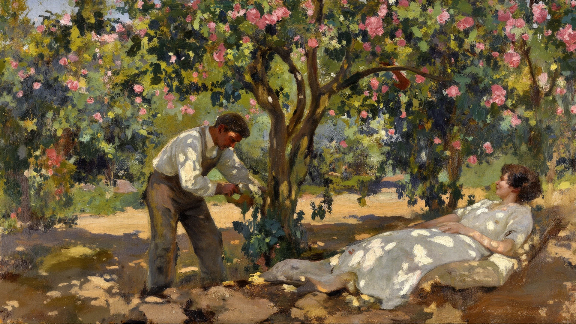 A oil painting, man, naked, a vineyard in the background, walking,