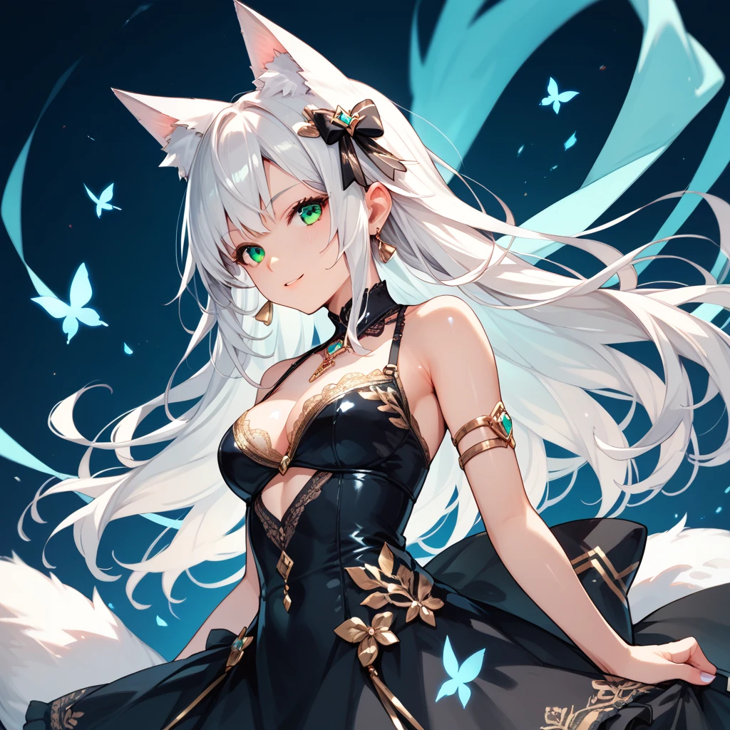 silber hair Green eye Fox ears