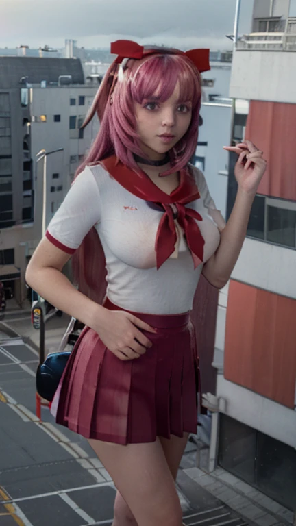 full body, vibrant colors, 5*sexy girl, masterpiece, sharp focus, best quality, depth of field, cinematic lighting, ( 50% white captain outfit), hat, long hair, white hair, red eyes, laughing, smile, medium breasts, cherry blossom, outdoors, holding gift, giving gift, holding heart shape gift, miniskirt, ((((100% clothes off))))