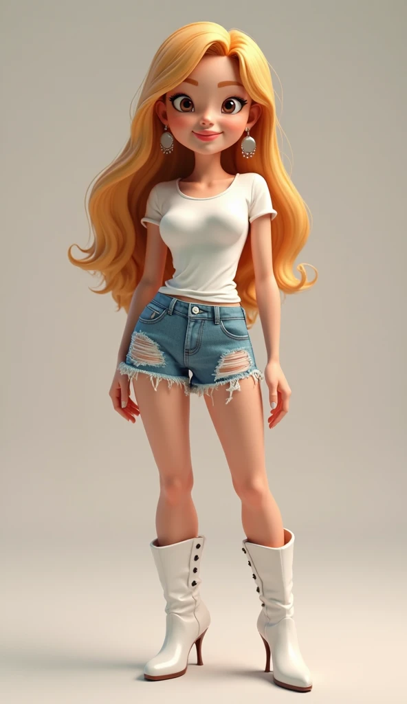 cowboy shot, FlutterShy, 1980s \(style\), 1girl, long blonde hair, retro artstyle, long wavy hair, solo, My little Pony, unbutton_shirt, (natural_breasts:1.2), medium_breasts, cleavage, full body shot, white top, model pose, shoes visible, ass view, face view, multiple views