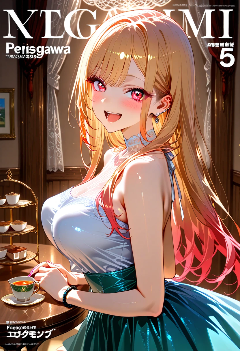 1 girl, breast, Yellow_Eye, alone, Raise your legs high, big deal_breast, garter_belt, long_hair, blush, Open_Mouth, underwear, watching_exist_audience, Box, Smile, split, perspective, white_Raise your legs high, baby doll, Christmas, Christmas_Tree, Bangs, underwear, cover_nipple, Cat, white_hair, clavicle, navel,