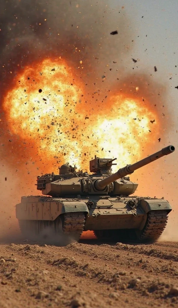 A tank exploded, caught fire inside and was destroyed.