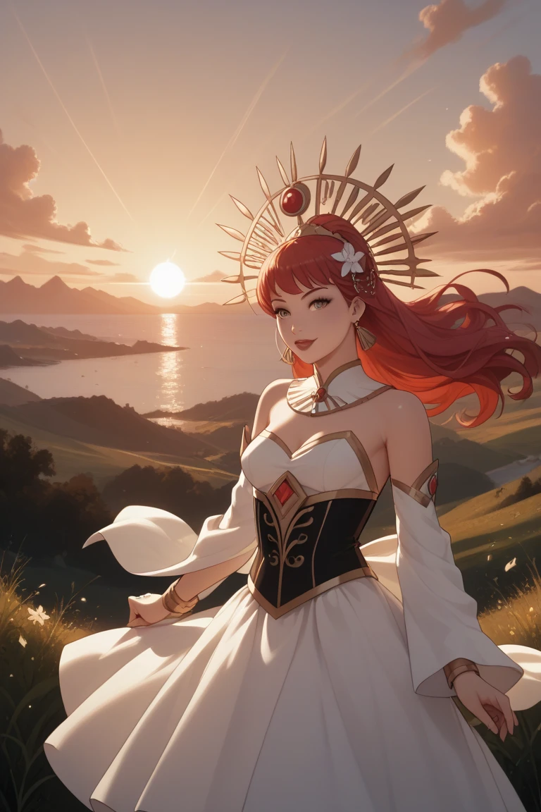 high quality, 8K Ultra HD, A beautiful double exposure that combines an goddess silhouette with sunset coast, sunset coast should serve as the underlying backdrop, with its details incorporated into the goddess , crisp lines, The background is monochrome, sharp focus, double exposure, by yukisakura, awesome full color,