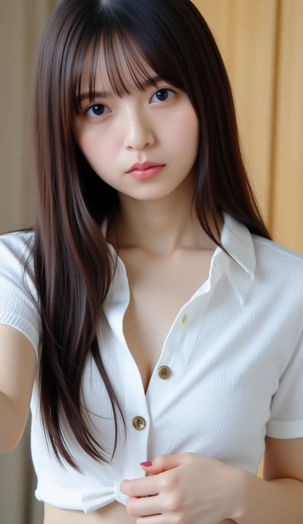 pedestrian walkway,RAW photos,8K,HighestQuali, 超高分辨率,Beautiful face details,Real human skin,Blushing and shy expressions,leaning-forward,up front view,From the angle below,Short brown shawl hair,realisticlying,realisticlying,adolable,short skirt,Stand deep in the city,cute female student,Japanese schoolgirl uniform,Wearing a Japanese school uniform,校服,Surreal high school girl,full bodyesbian,