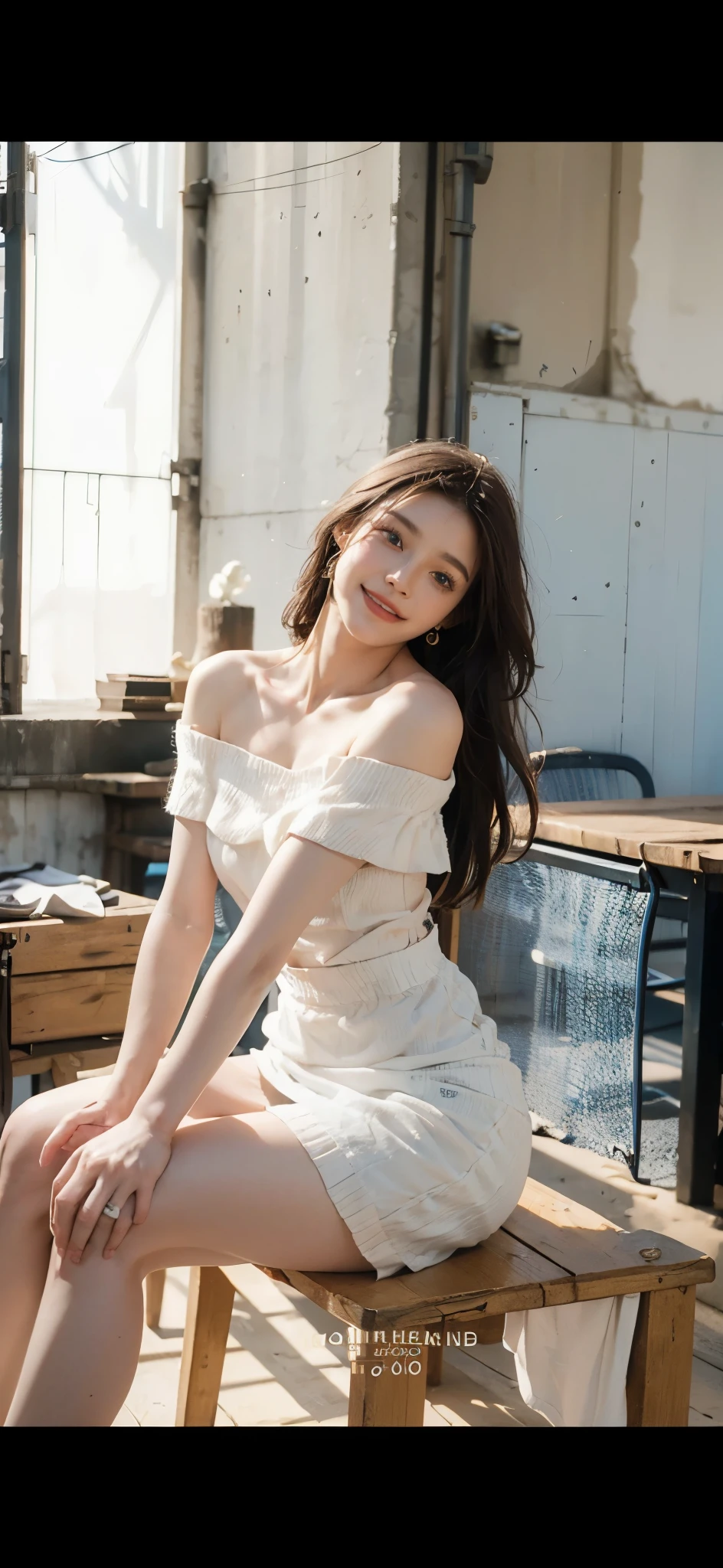  highest quality,8K, Detailed facial depiction, Detailed description of the eyes, silver hair,(long wavy hair),1 girl, 21 years old, taking off underwear, Bear Breast, Because I&#39;m slender, small breasts, sit with legs apart, smile, Colorful earrings, necklace, Fine, clean skin,transparent skin,(smile),((smiling showing teeth))