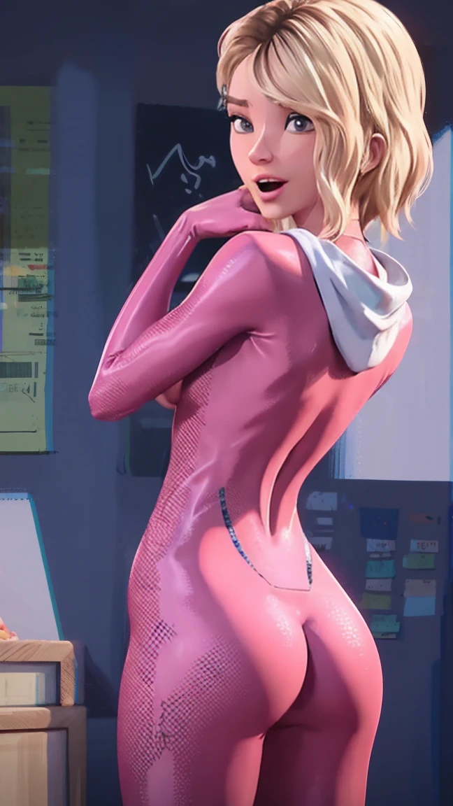 SCWEN, gaping mouth, tongue out, drooling, blinking, orgasm elbow gloves, slutty pink panties, nsfw light smile, breasts small, pose sexy, kitten, curving, rear view, Looking back at the viewer,. natta, citys, Inside the house, (insanely detaileda, beautifull detailed face, beautiful detailed eyes, work of art, best qualityer), 