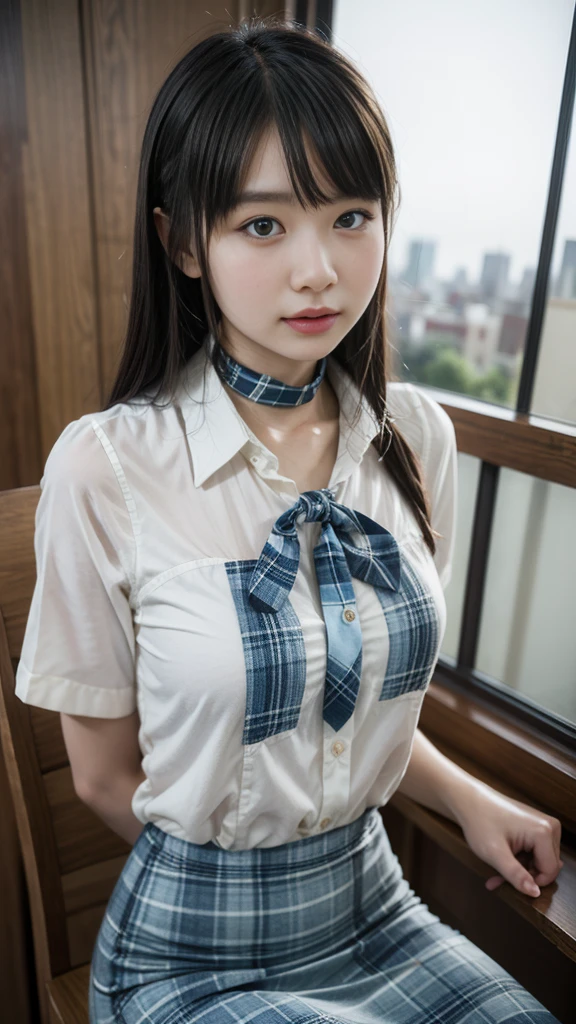 (masterpiece:1.2, best quality), (real picture, intricate details), solo, 1lady, school, school uniform, big tits