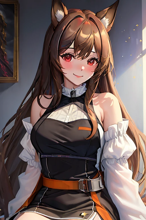 best quality, (masterpiece:1.2), detailed, anime coloring,
<lora:chara_IsekaiMaou_Alicia_v1:0.8>, alicia isekaimaou,
blush, light smile, closed mouth, 
red hair, long hair, red eyes, glasses,
dress, black corset, cleavage, puffy sleeves, yellow sleeves, collarbone,
standing, looking at the viewer,
indoors, castle