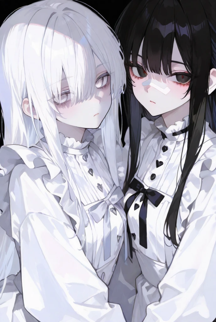 Anime Style、(aloneのGirl)、alone、Black and White、Black and White、A lot of black、Lots of black、Girl、(黒色と白色のGirl)、黒と白のGirl、Black and white hair、Half black, half white、Half black, half white hair、Black and white mixed、Black and white mixed、黒と白が混じったGirl、Black and White Incarnation、((A personification of black and white))、Black and white embodiment、Black and white personification、Right Meguro、Black right eye色、Black right eye、Left eye white、White left eye色、White left eye、Black right eye、White left eye、one piece、skirt、Black and white outfit、(((Black and white clothes)))、(((Black and white clothes)))、Quiet personality、Gives a sense of mystery