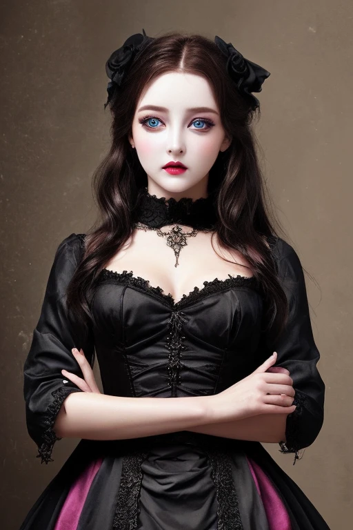 arafed woman with a flower crown on her head smiling, pale goth beauty, pale skin and dark eyes, pale ivory skin, ivory pale skin, pale skin curly blond hair, with pale skin, with curly black and silver hair, beautiful frankenstein, she looks like a mix of grimes, 1 7 - year - old goth girl, victorian vampire, goth girl aesthetic