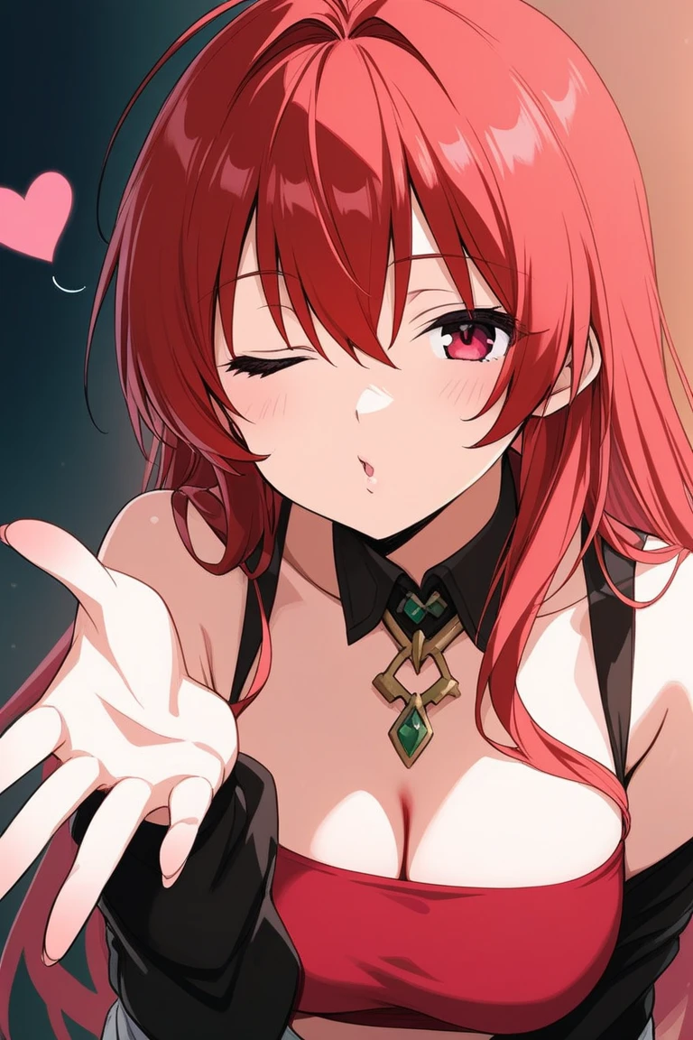 One person, High resolution, Big Breasts,Bangs between the eyes, masterpiece, Highest quality, Medium Hair, Redhead,Pink Eyes, anime, 