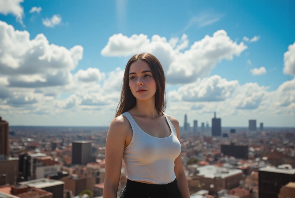 photo of fit (D4rl33nJos3ph1n3-135:0.99), a beautiful woman, perfect hair, (modern photo), wearing a (crew neck sweatshirt:1.2) and jeans with jewelry, portrait, 85mm, (analog, cinematic, film grain:1.3), (Cloud City, City suspended in a gas giant's clouds offering atmospheric views.), detailed eyes, professional pose, painted lips, (epiCPhoto), (looking at viewer:1.1), (cinematic shot:1.3), (natural lighting, lit from above), <lora:add_detail:0.5>