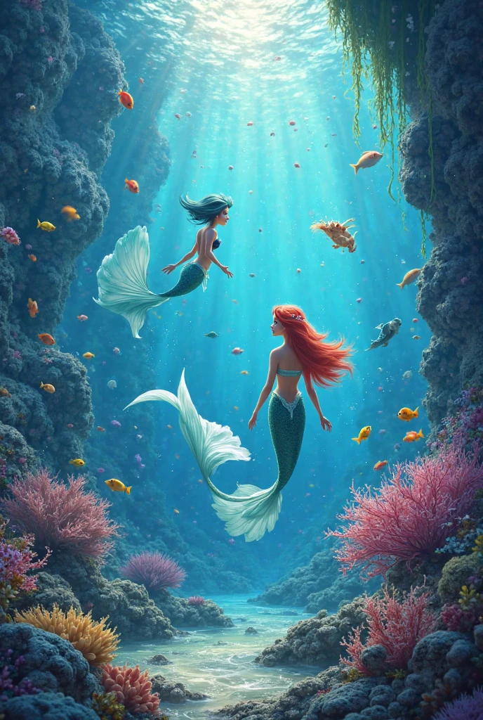 A mermaid with the scary appearance and the body of a sea monster in the depths of the ocean --auto