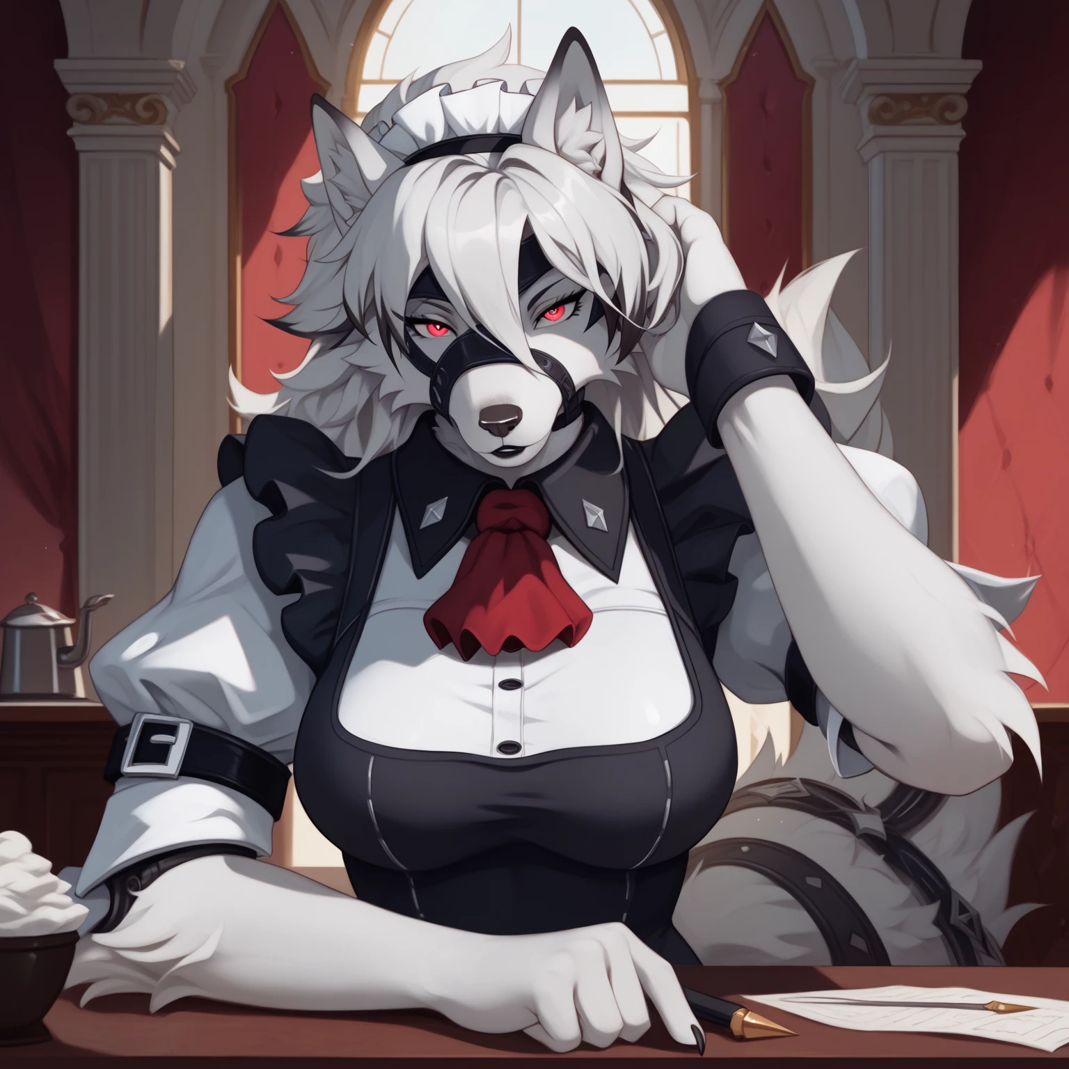female, zorro, orange fur, large breasts, green eyes,single, sexy, curves, affected smile, 4 fingers, busty, wearing a black sleeveless and strapless dress, cola, bright, HD 8K, in a dance hall