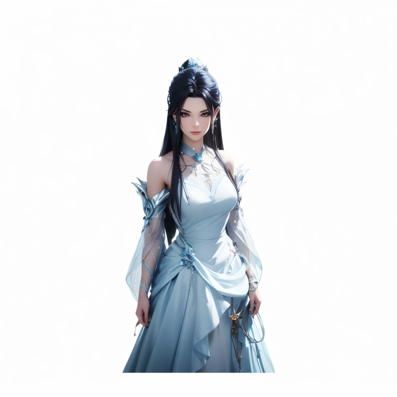 Front view of a woman,Extra large cup, are perfectly detailed,has exquisite facial features, Clothes are exquisite , Game Character Design ,3D Rendering