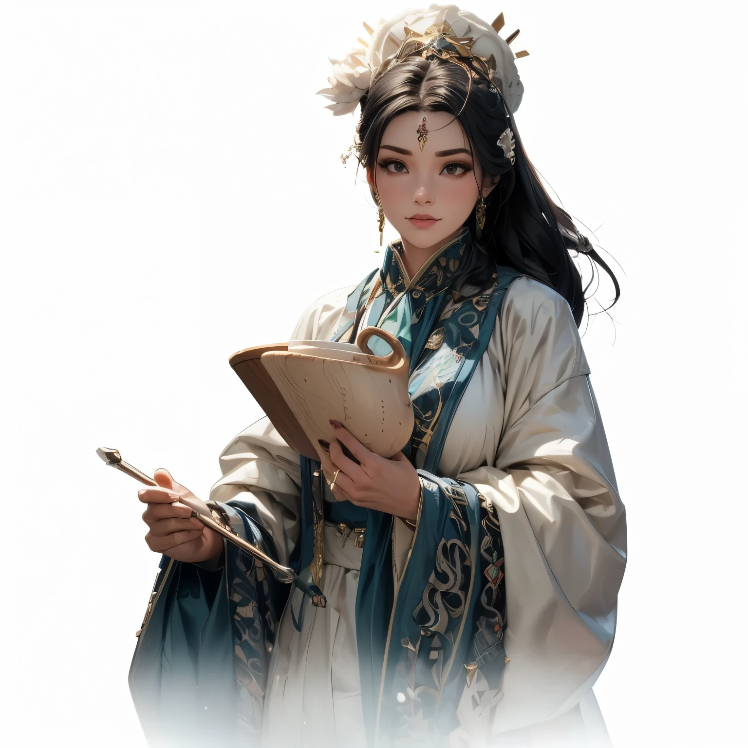 Front view of a woman,Extra large cup, are perfectly detailed,has exquisite facial features, Clothes are exquisite , Game Character Design ,3D Rendering