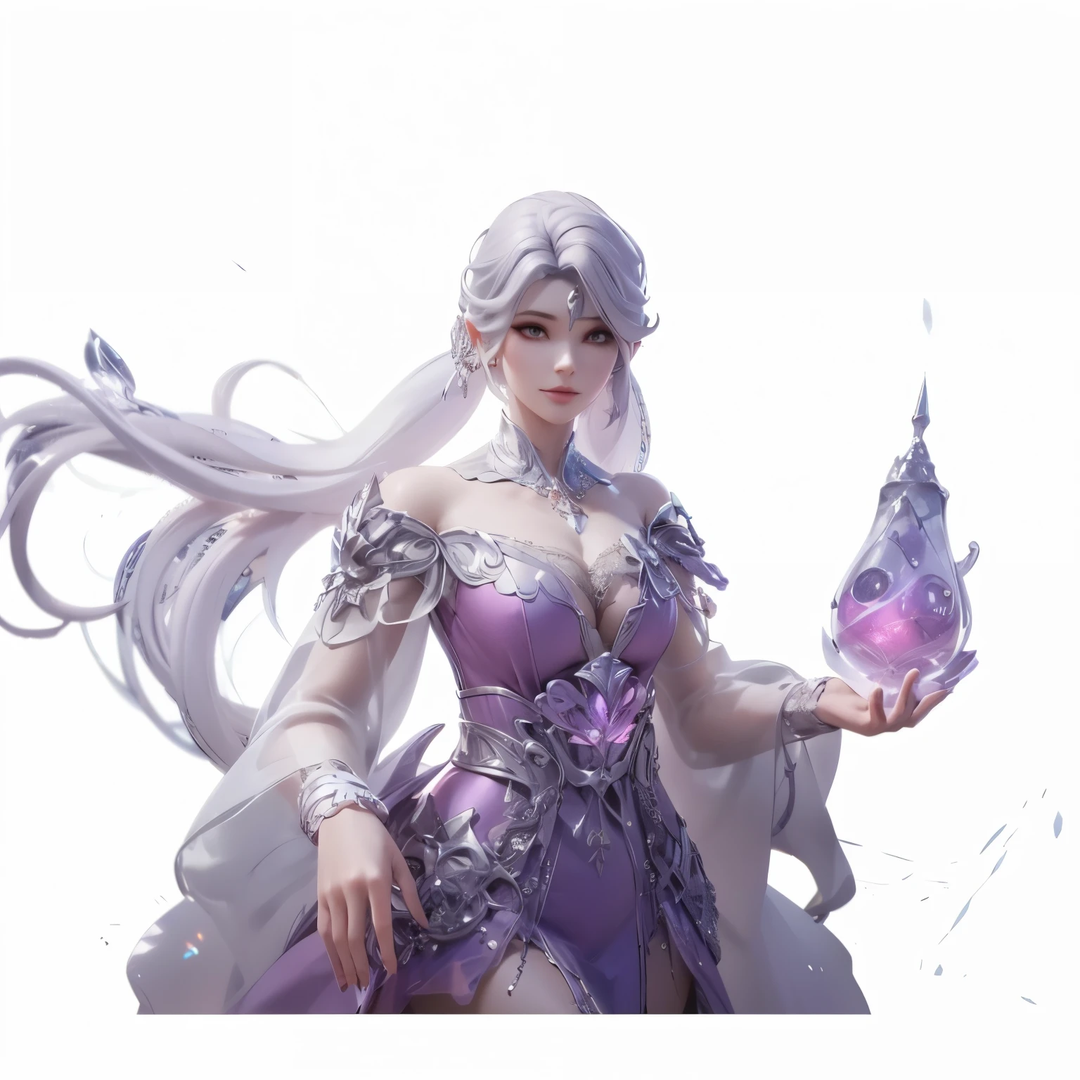 Front view of a woman，Extra large cup， are perfectly detailed，has exquisite facial features， Clothes are exquisite ， Game Character Design ，3D Rendering