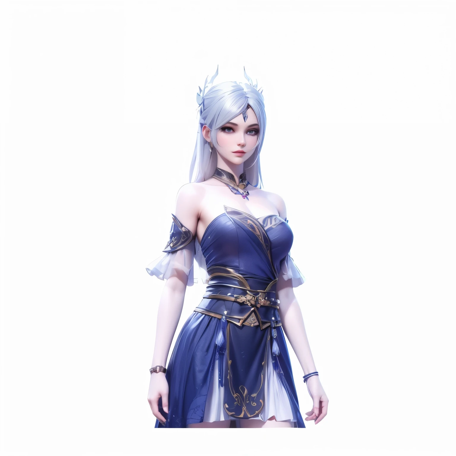 Front view of a woman,Extra large cup, are perfectly detailed,has exquisite facial features, Clothes are exquisite , Game Character Design ,3D Rendering