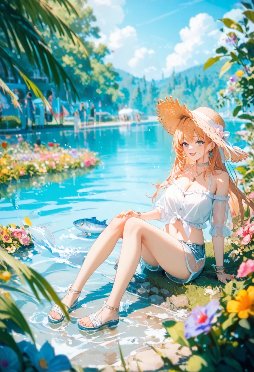 Honoka Kosaka in a bikini laying down on her side poseing with her arm for support
