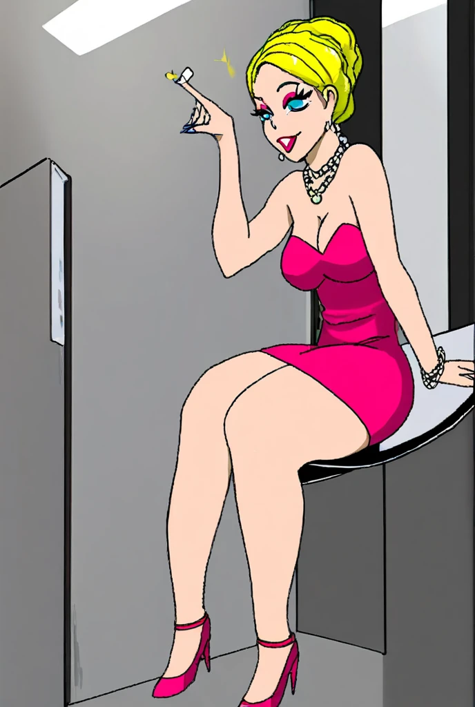 bangeroo, This is a cartoon or comic strip featuring two women sitting on a couch, one of whom is smoking a cigarette. The scene is set in a room with a pink couch and a bookshelf nearby. The women appear to be enjoying their time together, possibly watching a movie or engaging in a conversation. The cartoon-like style and the presence of the cigarette suggest that the image is meant to be humorous and visually appealing.