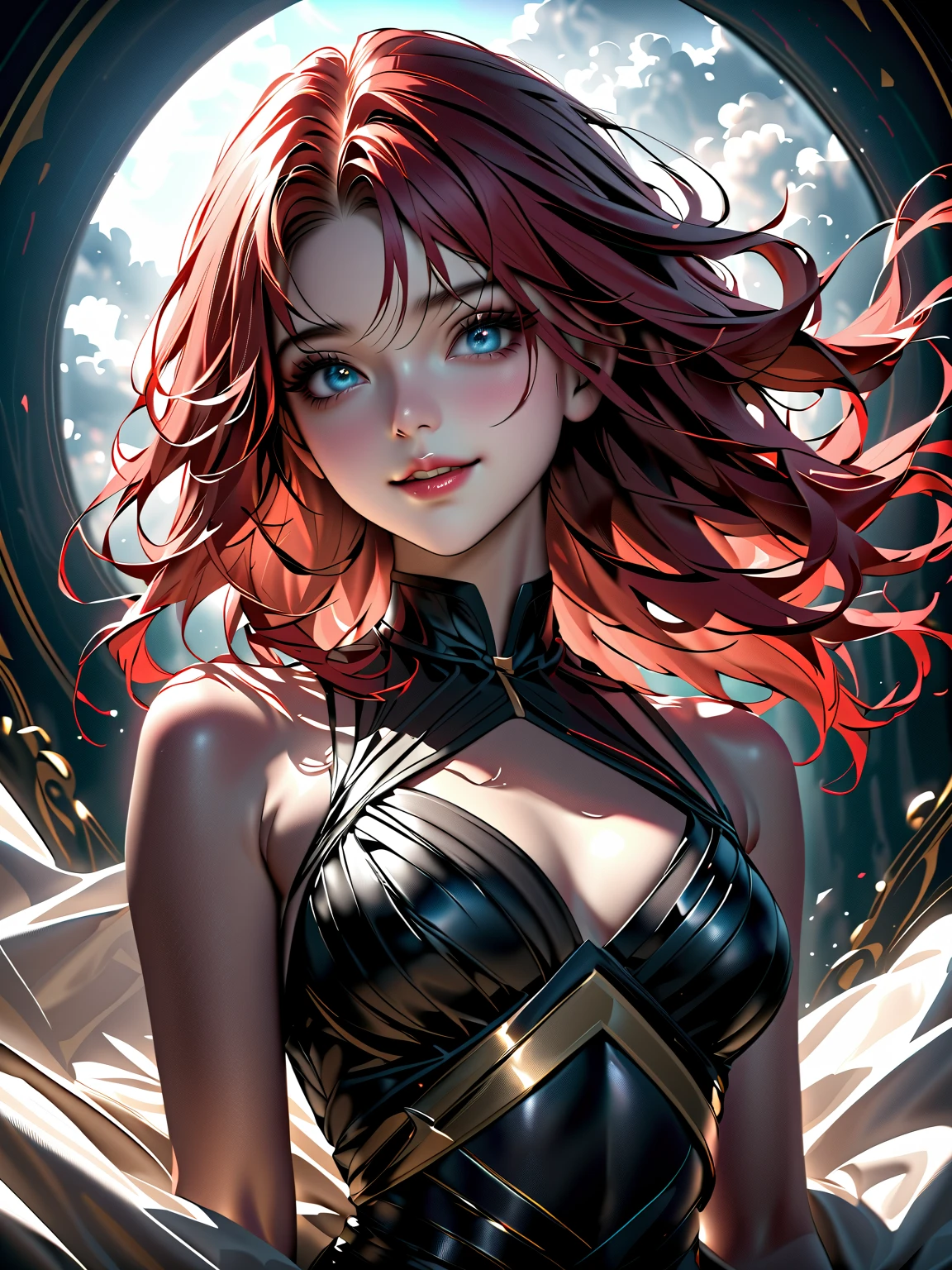 anime, (((portrait of he said))), woman, (((Red Hair))), (((blue eyes))), (((female pirate)), 8k, unreal enGine, オクタンレンダリンG, Cute, GamanG, Yoon Gonji, G.To, Gosonjak, Schloop, Severe, Dorm, Noah, trendinG on pixiv, Fan Box, Sketch, masterpiece, Smooth and soft skin, biG dreamy eyes, Beautiful and complex hair colors, Symmetric, anime wide eyes, soft liGhtinG, Concept Art, diGital paintinG,  Tropical Island