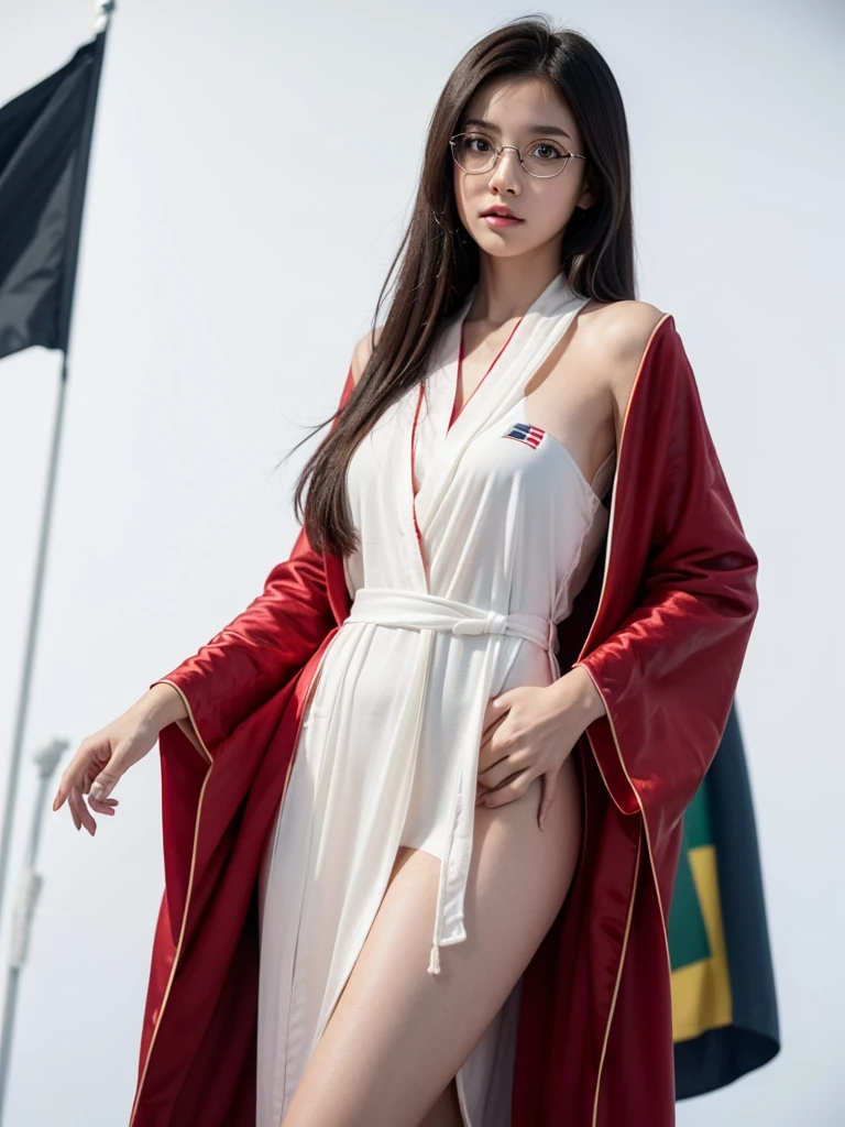 (Best Quality, masutepiece, photographrealistic, ultra-detailliert, 超A high resolution, raw:1.3), (1 woman, Beautiful Japan actress, 25 years old), double iris), (Smile), Detailed face, She has big ring earrings and red eyeshadow makeup.。，Light blonde delicate mid cut hair，The ends of the hair are wavy，Classy hairstyle，Detailed eyes, (Actress with slender figure，small tits, Smaller hips, sideboob barbosa), (Butt crack, naked waist, Bare back:1.3), (sexy silk embroidered mermaid dress:1.2), (from behind), up looking_で_viewer, BREAK black long hair, BREAK (Ceremony, Red carpet, Large crowds:1.5),My butt is also exposed，Profile beauty，