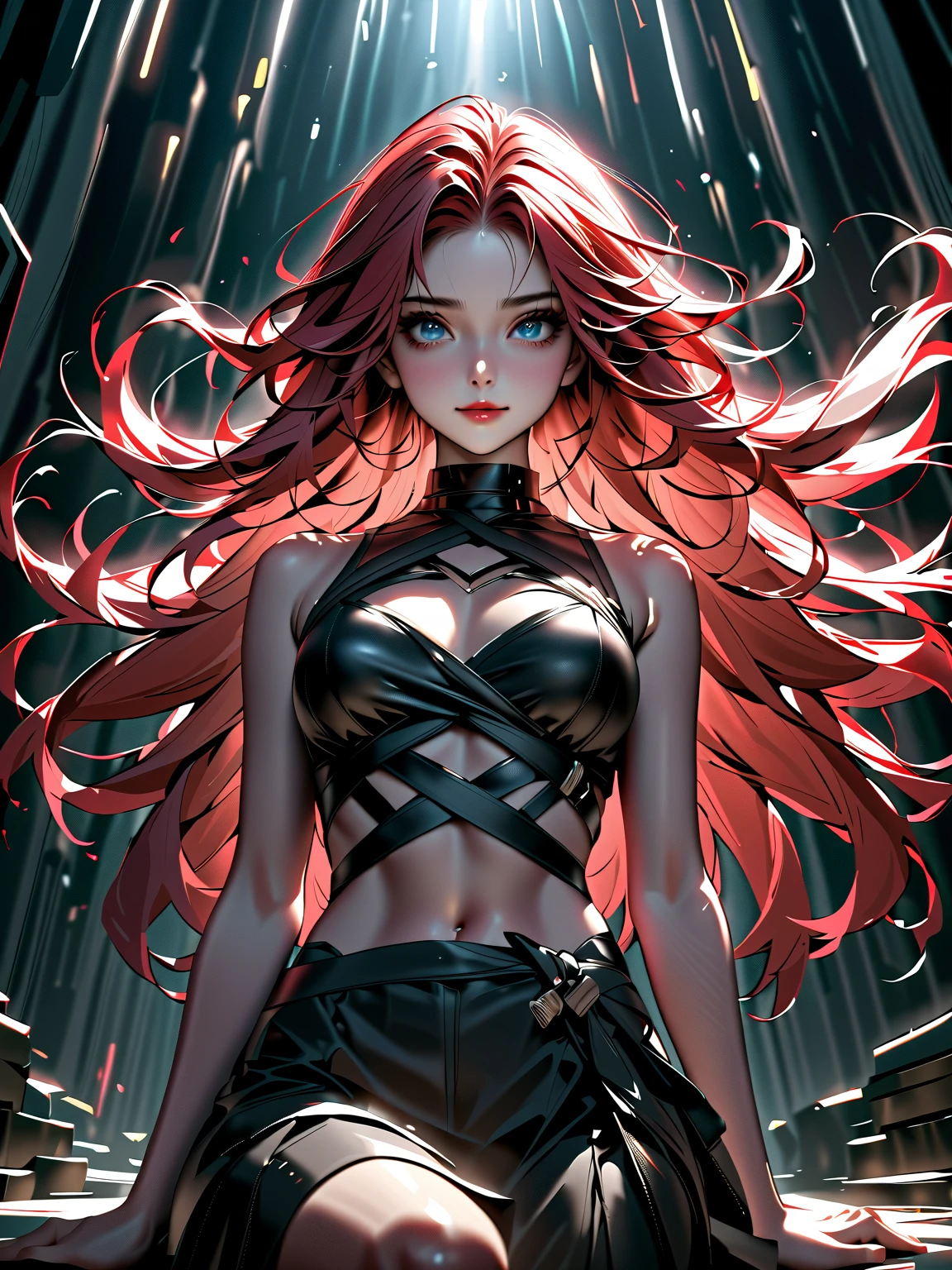 (((Create one girl 16+ years old.), (realistic), (close-up), (stands all tall)), ((Dark and mysterious), (Night, rain blood, gothic anime girl)))_(( (Gothic unusual masterpiece of art)),((ominous clouds, hauntingly beautiful, ethereal moonlight, eerie shadows))_((Beautiful figure, half-turn 16+ years),(realistic)),((small peach breasts, graceful figure, narrow waist, smooth hips)),((long double braids),(tight braids), (braided hair),(dark hair)),((red lips)), ((smile)))_ ((((Shiny skin:1.5, white skin, light skin: 1.5)),((sexy),(erotic),(cute),(nsfw)))_(((Bare shoulders, black lace dress)),(((black chiffon dress, very short dress, tight-fitting), (black), (transparent lace dress)),((stands almost completely naked, tattoos)))_(((Arms in elbow pads, palms in tactical gloves),(bare thighs, stomach )),((legs in combat knee pads, thigh-high stockings)), ((chunky leather lace-up boots)))_(((Impressive artistry, exquisite detail, dramatic lighting, vibrant red hues), (stunning lily flowers, red with black), (sinister lily flowers, strange symbols, surreal elements))_((Strong contrasts, eerie, artistic masterpiece, detailed textures, dark color palette, foreboding horror)))_(((Digital painting, anime style , cyberpunk), (best quality, 4k, high resolution, masterpiece: 1.2)),((ultra detail)),((realistic, photorealistic, photorealistic: 1.37)))_(((Soft clear shapes, wide strokes, attention to details)))_(((High quality, 16K | Ultra HD | Full HD))).