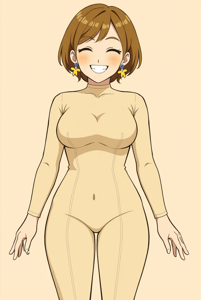 Prompt: ,score_9, score_8_up, score_7_up, score_6_up, score_5_up, score_4_up, BREAK, source_anime,1girl,,ochaco uraraka, my hero academia, my hero academia style,, wide hips,, pussy, simple background, looking at viewer, haughty, confident, smug,, rating_explicit, slutty clothing, exhibitionist , pussy,fishnet minidress, fishnet dress, , sleeveless dress, bare legs, , strapless dress, jewelry, arm band, see through, solo, see through, black fishnet dress
