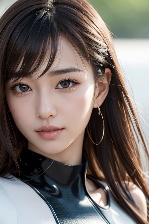 photorealistic Realism 16K Quality, (super quality details in realistic texture: skin, hair), ((Ultra high-res Realistic eyes, clear sharp, not blurry, absurd quality details:1.25)), (([eyes|eyeshadows]:[brown|pink])), ((portrait)), a cute 1model:1.4 24yo, (depth of field), ((anatomically correct)), ((perfect proportions)), dslr, best high quality soft lighting, sharp focus captured by Fujifilm XT3, f 5.6, in a dramatic lighting, ((perfect composition)), ((pale skin)), (dry skin), ((the entire outfit has a pattern, black and white checkerboard)), ((checkered pattern:1.3)), ((dressed in a slave's bra with chains, breasts covered by sexy [chainmai]l:1.25)), ((bondage made of chains: 1.32)), ((unbuttoned leather motorcycle open jacket:1.3)), intricate detailed:1.45), ((firm and full breasts)), beautiful cheekbones, Double eyelids, ((satisfaction smile, gorgeous appearance, electrifying appearance)), (((close up of her face:1.42))), (Dynamic pose), ((on the racetrack:1.3)), 