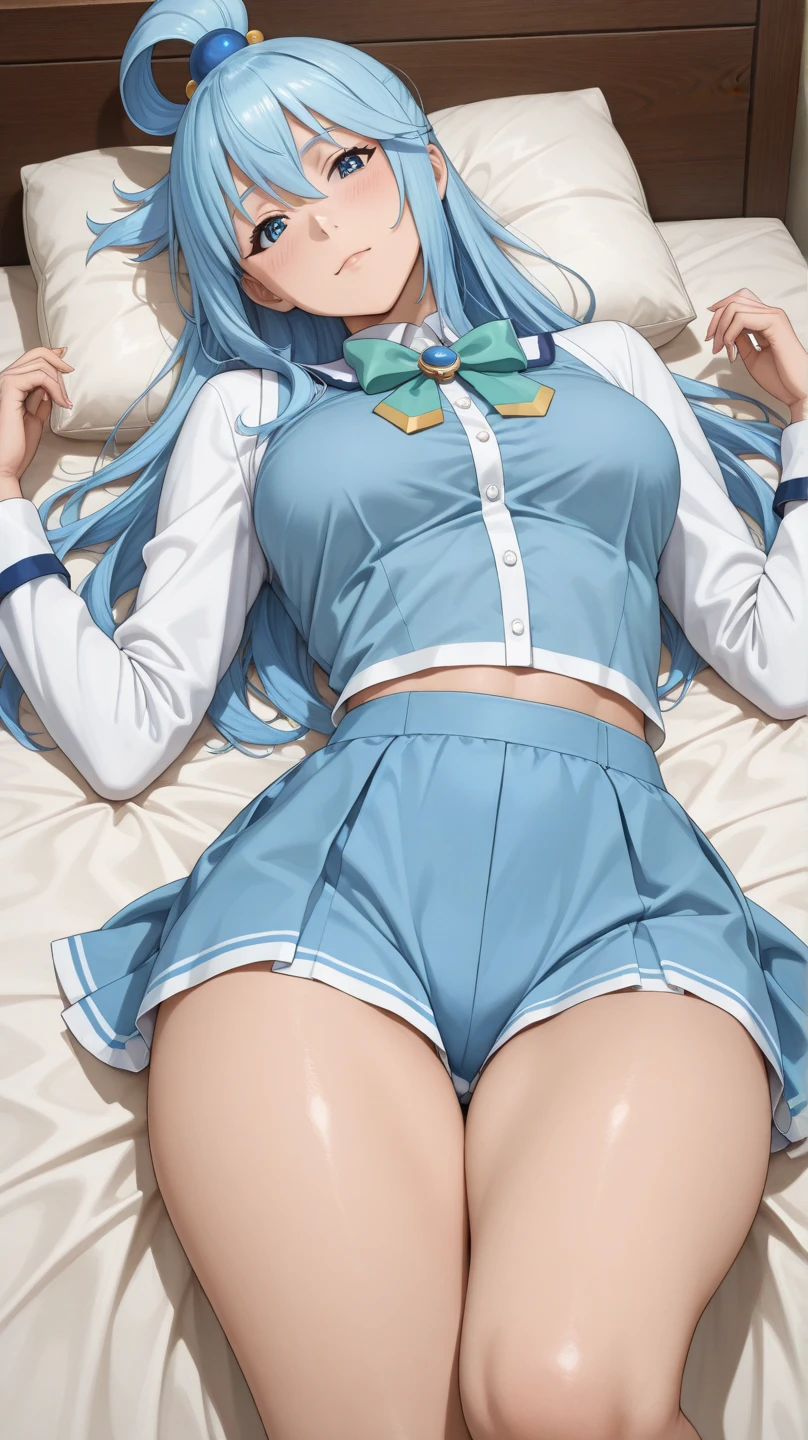 best quality,muscular female, miyu (blue archive), (muscular ),see through pantyhose,white pantyhose,room, school uniform,muscular thighs,ripped muscle,biceps, panties under pantyhose, ,