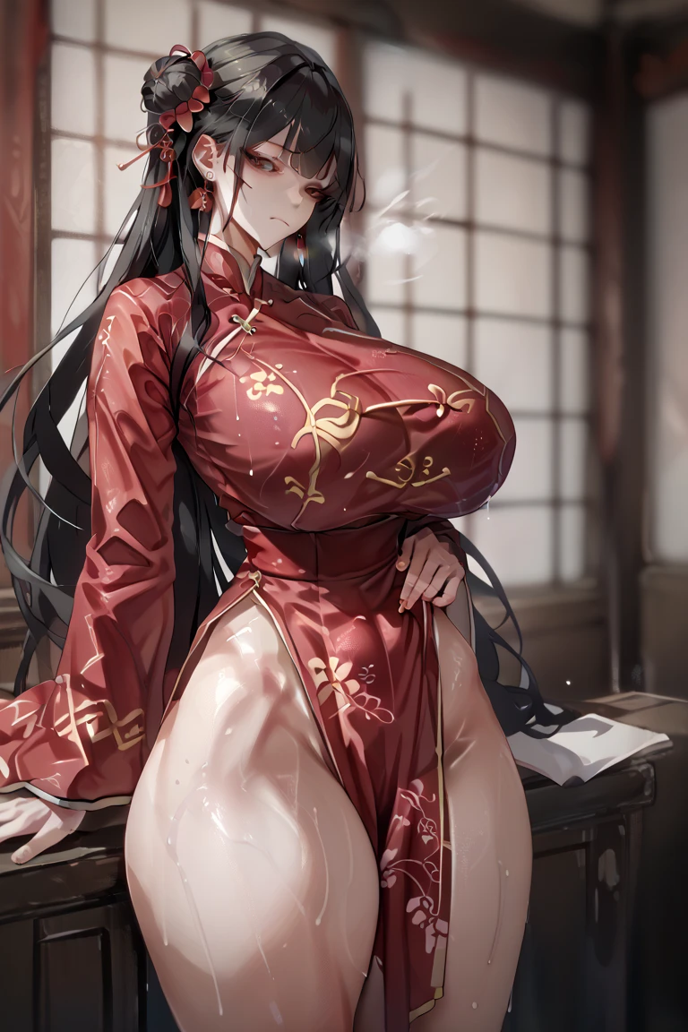 A beautiful 15-year-old Japanese princess from the Sengoku period with long black hair Gorgeous embroidery, Ultra glossy, She is wearing a shiny Edo-period princess kimono. She is forced to have a penis inserted by an old man in front of her lover Intense sex Fluid spurting from her nipples The old man massages her breasts