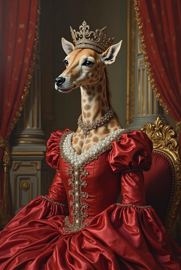 (Photorealism:1.2), beautiful woman, sitting on bed, wearing loose off-shoulder top, pajama pants, long curly hair, indoors, soft lighting, plants in background, window with sunlight, cozy room, relaxed pose, realistic, intricate details, warm colors, by Greg Rutkowski, by Alphonse Mucha Giselle, the giraffe singer, has a striking and elegant appearance. Its impressive height is highlighted by its long, slender neck., covered in a soft golden coat with brown spots in intricate patterns. The spots are perfectly distributed, as if they were carefully designed to create an artistic effect.your face is delicate, with big and expressive eyes, amber in color, that seem to glow under the stage lights. She has long, curved eyelashes, and likes to use shimmery eyeshadow in shades of gold and bronze, that match your coat. Giselle has a small, elegant snout., and your ears, slightly rounded, sway gently as she sings.in the neck, she wears a necklace of gemstones in shades of blue and green, which contrast beautifully with their brown spots. The necklace is made of several layers, each adorned with tiny jewels that sparkle in the light. Their hooves are painted a dark brown tone., almost black, and she walks with incomparable grace.Giselle likes to dress in a light, flowing cloak, made of white silk, that wraps your body elegantly, leaving space for your movements on stage. The cloak is decorated with subtle gold embroidery, that complement their golden coat. She also has a simple crown, made of gold leaf, that rests gently on your head, completing her majestic diva look.In summary, Giselle is a vision of elegance and sophistication, with an appearance that combines the majestic with the delicate, making her not just a talented singer, but also an iconic figure of beauty and style in the animal world..