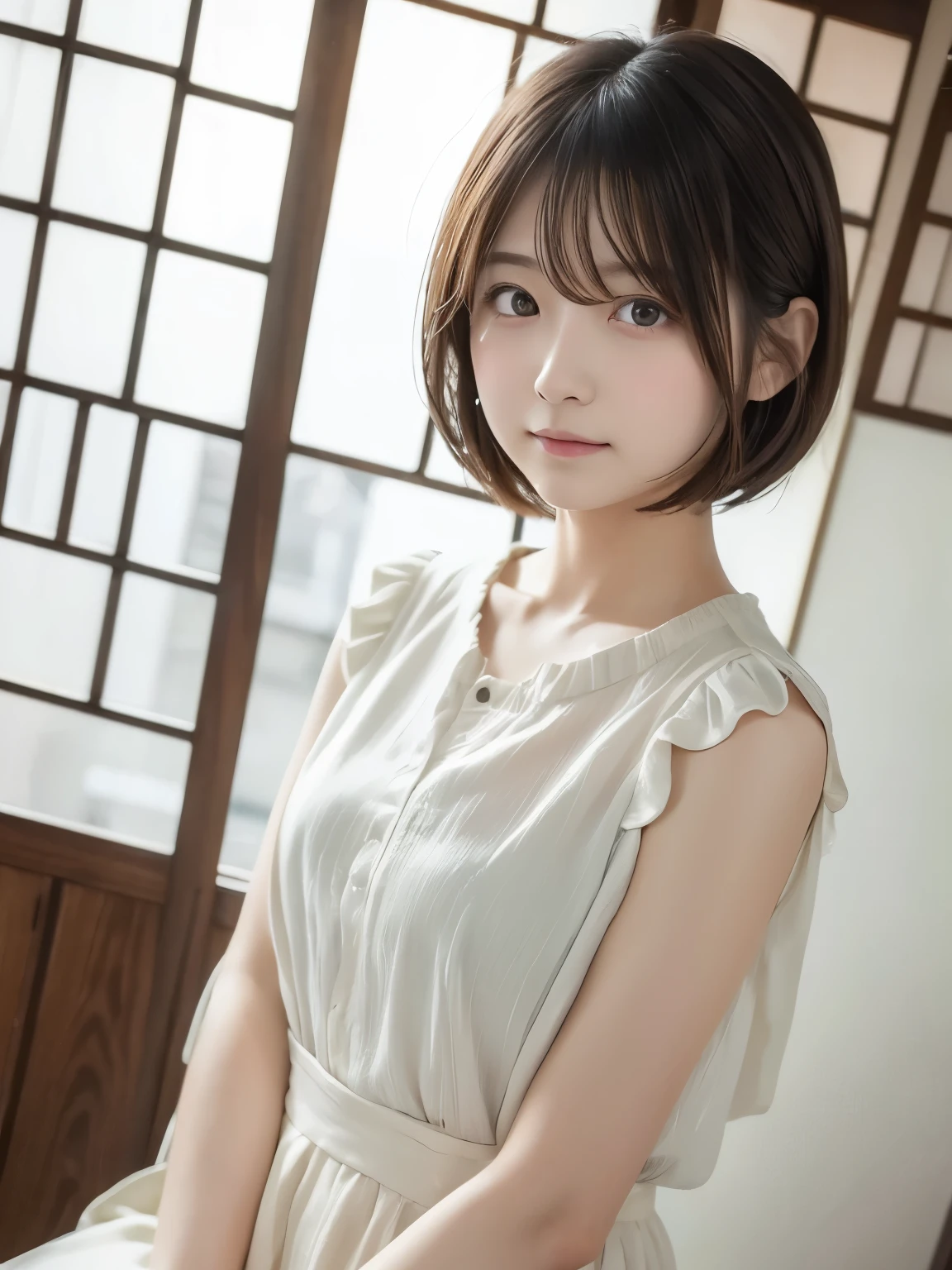 ( best quality:1.5), 1girl, solo,short hair, round face, Japanese,