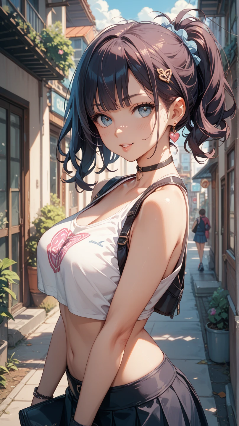 (masterpiece:1.2, best quality, Ultra-high resolution, Ultra Detailed), (Practical, photoPractical:1.4), Nice illustration, (Natural side light, Movie Lighting), writing depth boundary, Delicate fabric texture,
Looking at the audience, Half-length photo, 1 girl, High school girls, Perfect face, (Perfect anatomical structure), cute symmetrical face, baby face, Glowing skin, Tanned skin,
(Zhongfa:1.5, Ponytail:1.4, Messy hair, Brown hair), Hair between the eyes, Deep blue eyes, Big deal, Drooping eyes, Long eyelashes, (Medium breasts:1.1),
fair hair, Pretty Face, Detailed and fair eyes, Beautiful clavicle, Beautiful Body, fair , Beautiful thighs, fair feet, fair fingers,
(Delicate fabric texture, navy truck:1.2, abdomen:1.1),
(Beautiful scenery), summer, night, (playground) (Running style:1.3), (Smile), ((巨Big deal山雀))
