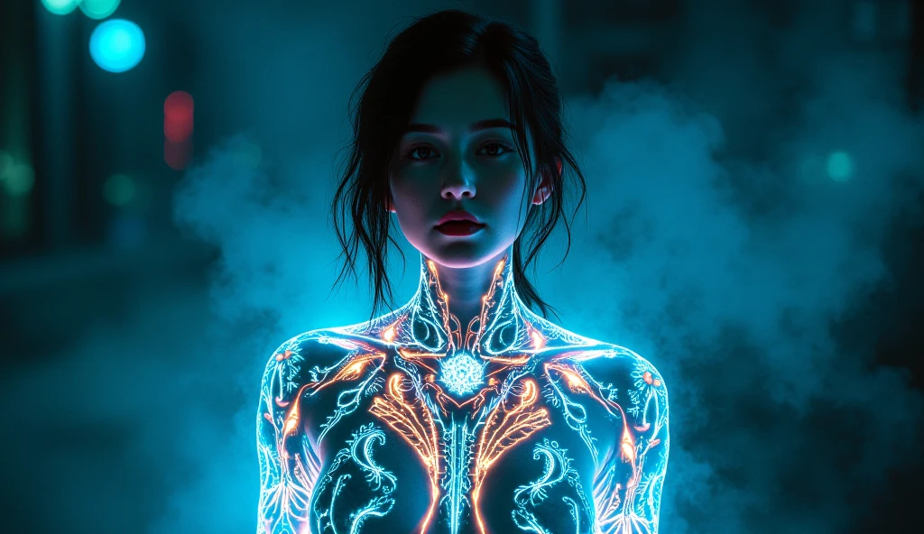 cinematic photo thin, fine fractal glossy vivid [explosion of colors] colored ink sketch shiny contours outlines of a perfect physique female silhouette 
 . 35mm photograph, film, bokeh, professional, 4k, highly detailed