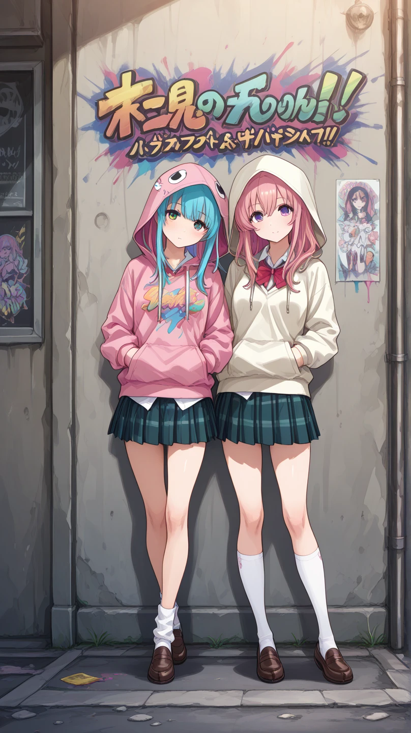 Girl 1,Girl 2,Clothes Rapper,Jacket,Tank top,hat,belly button,No panties,Pissing, pissing, pissing, dripping pussy juice,Grinning face,Pink hair and light blue hair,Background bus driver's seat,crowd,CountrysideOutdoorJapan,Spread your legs,Two duos,Quiet face,Exhibitionism