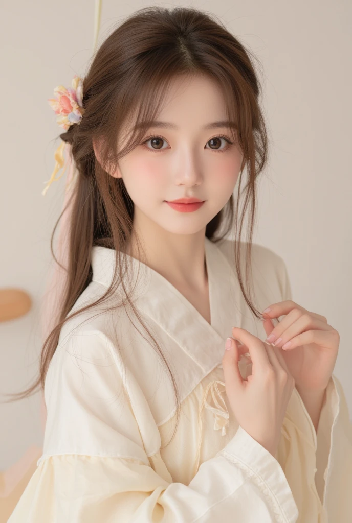 Top image quality、8K、masterpiece:1.3))、Realistic high-quality photos、top-quality、girl cute-fine face、13 years old beautiful Japan girl、Photo of slim little girl model、Beautiful girl model、young japanese girl、Young cute face、japanaese girl、13-year-old female model、Beautiful Model Girl、The innocent look of the girl next door、lovely delicate face、Brown hair、Beautiful brown eyes、Tear bag、drooing eyes、young body、(hair adornments:1.4)、There is an ancient palace next to the girl、chinese clothes、(Focus)、Color Ink Painting