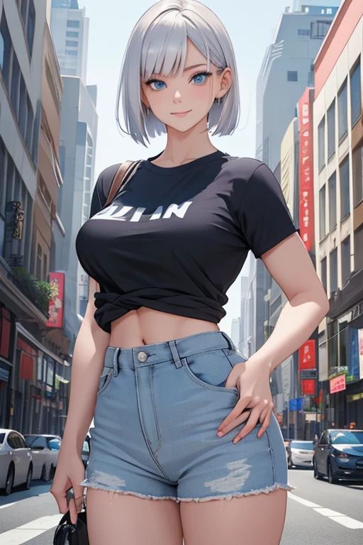 <lora:hips-10:1>, wide hips, 1girl, large breasts, t-shirt, city, jeans, lips, looking at viewer, :d, beanie, cowboy shot,